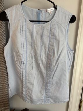 Brooks Brothers Pale Blue Sleeveless Pintuck Cotton Shell